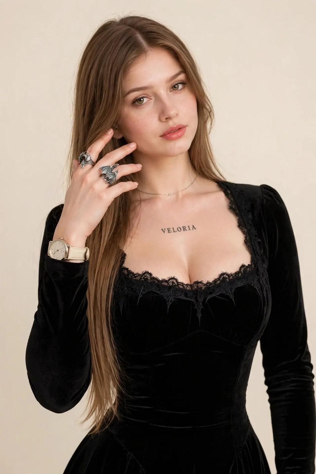 Dragon Ring - Gothic Punk Adjustable worn by model | Veloria