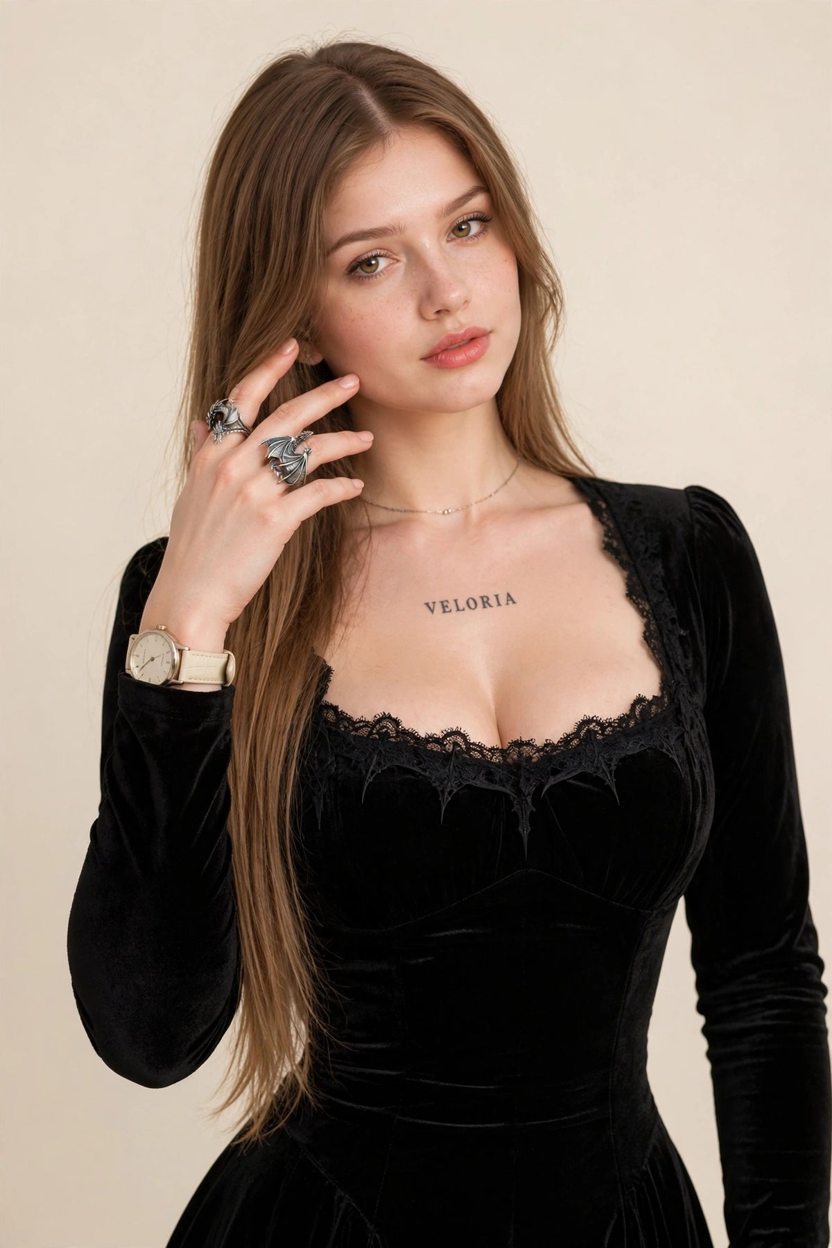 Dragon Ring - Gothic Punk Adjustable worn by model | Veloria