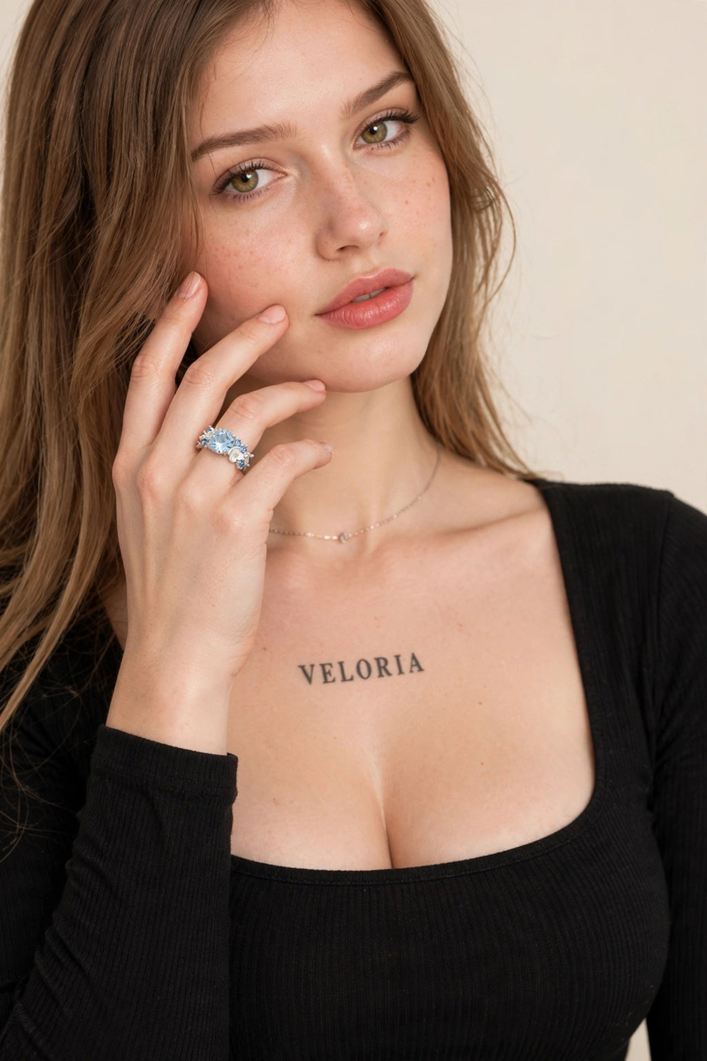 Geometric Silver Ring - 925 Adjustable worn by model | Veloria