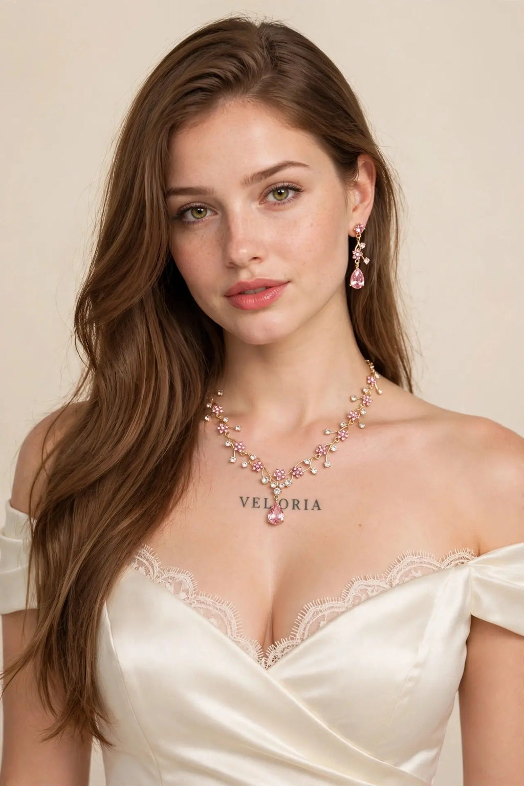 Rhinestone Flower Jewelry Set - Zircon Crystal worn by model | Veloria