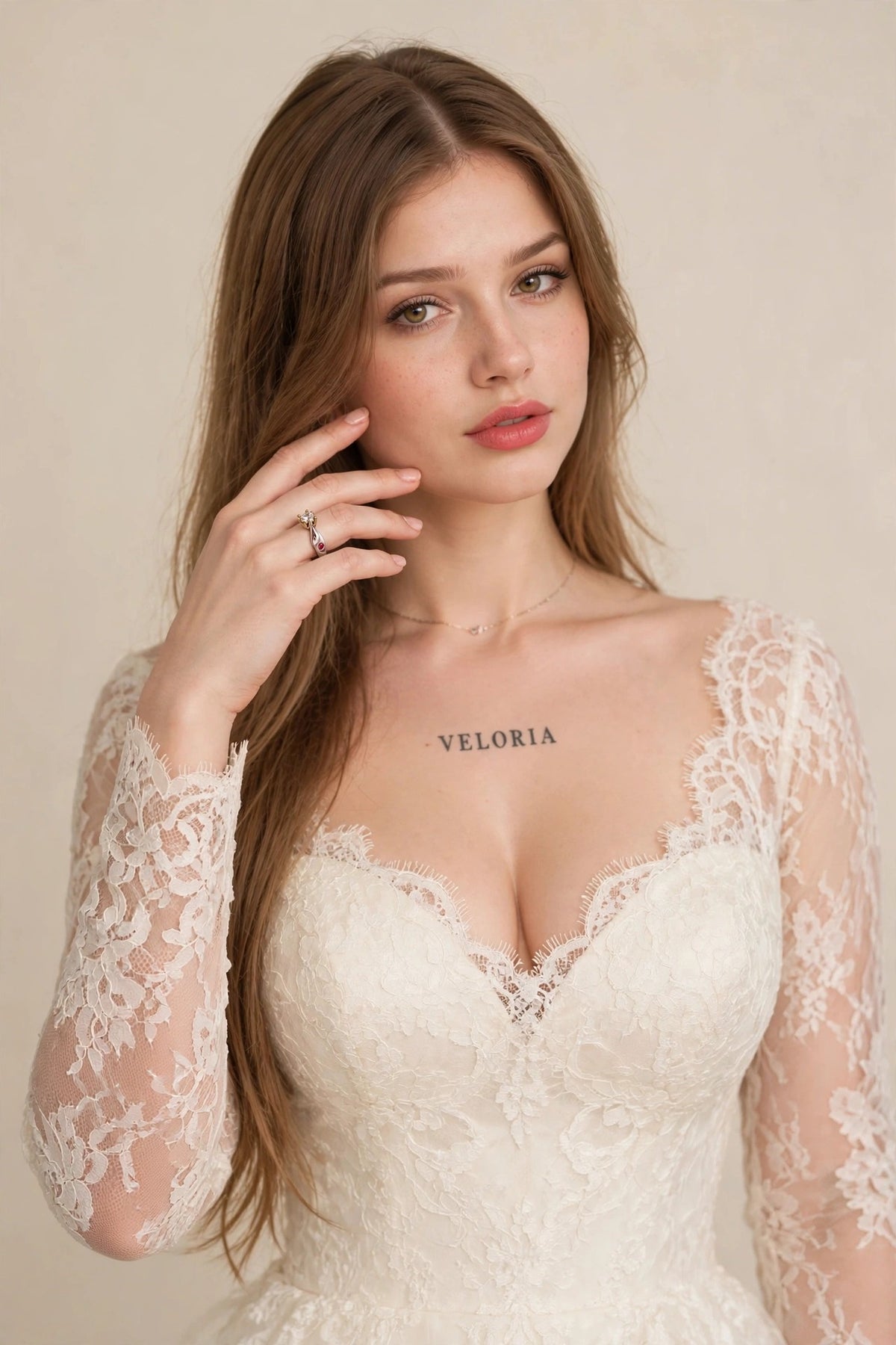 Moissanite Ring - 18K Gold Plated Wedding worn by model | Veloria