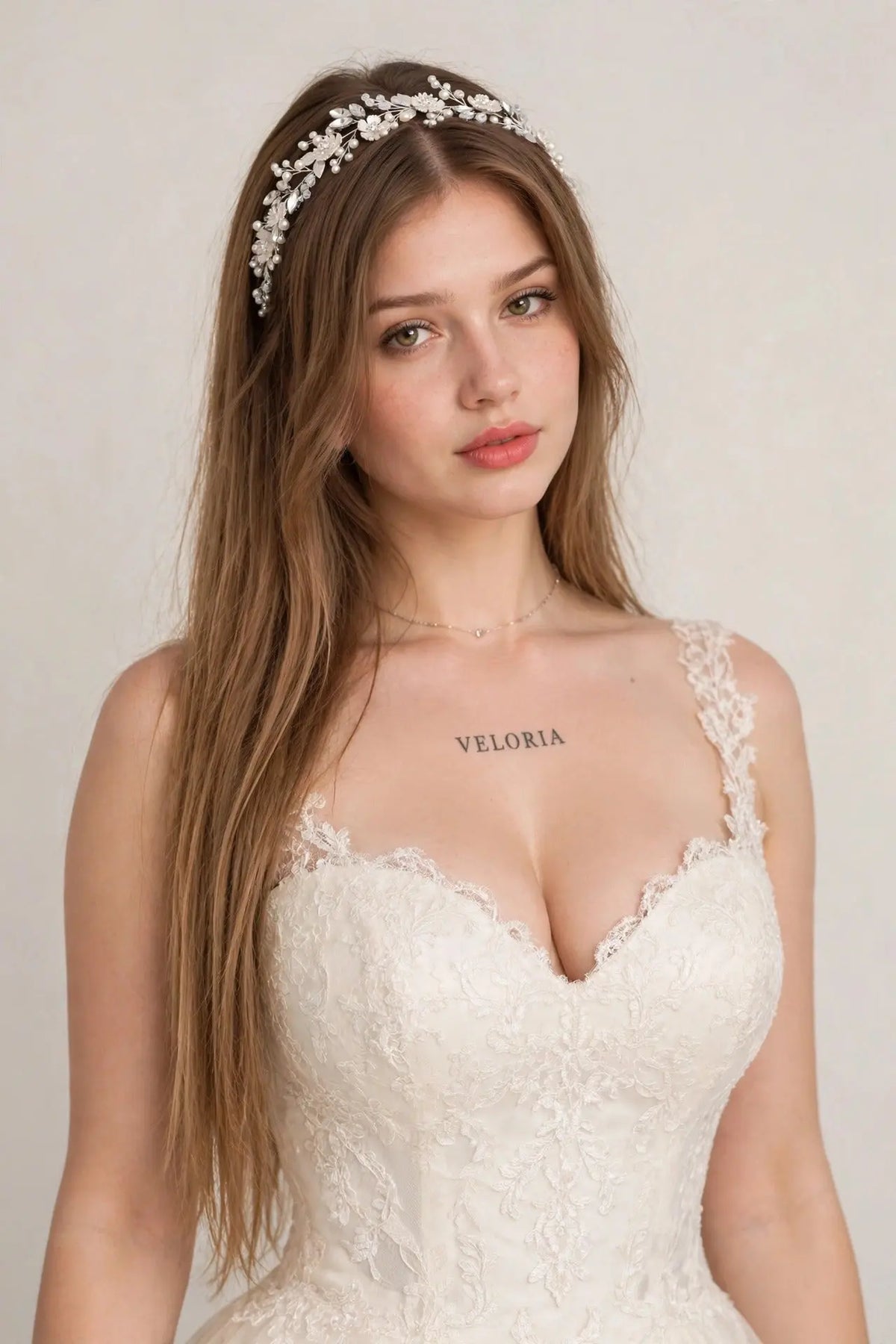 Pearl Flower Bridal Headband - Handmade Hair Accessory worn by model | Veloria