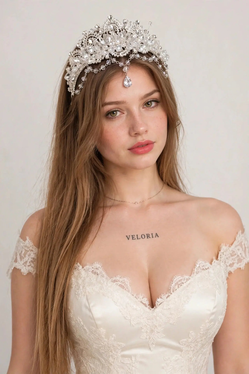 Baroque Crystal Bridal Tiara - Cubic Zirconia Crown worn by model | Veloria