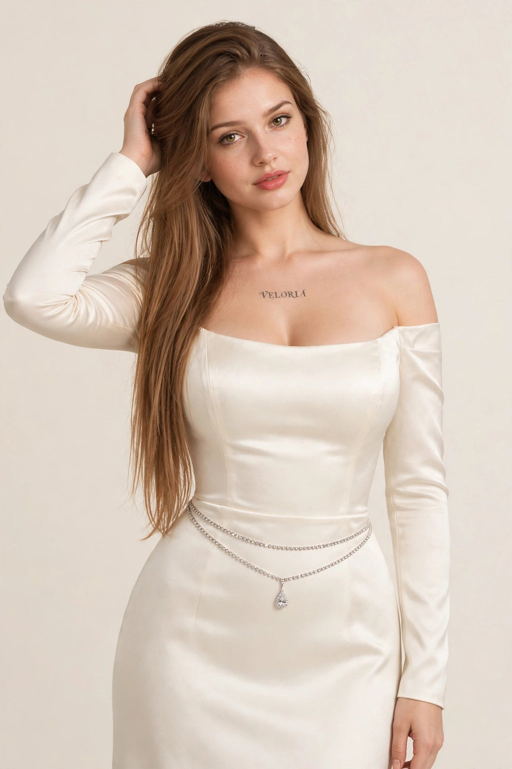 Rhinestone Waist Chain - Water Drop worn by model | Veloria
