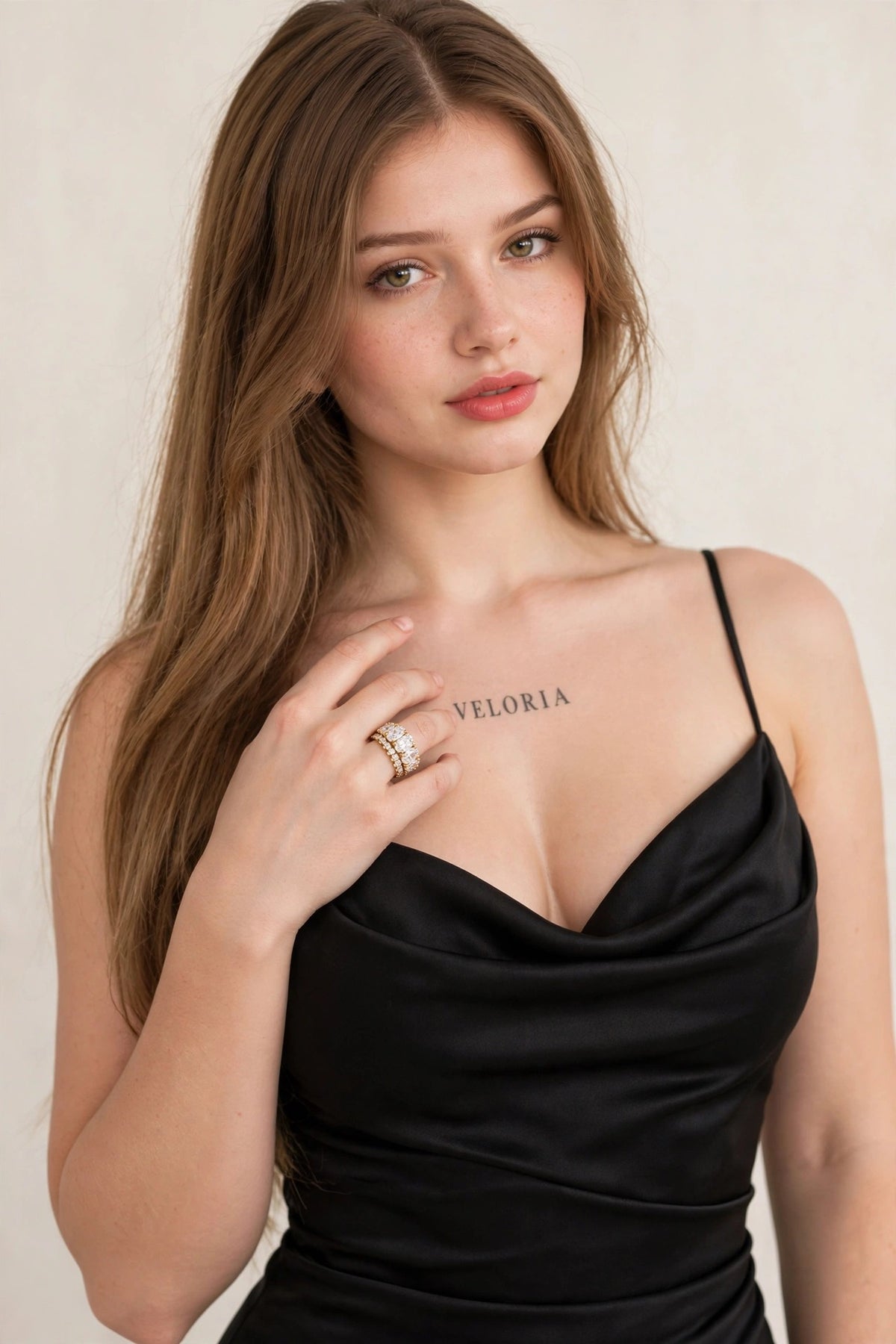 Eternity Band Ring - Gold CZ Pave Wedding Band worn by model | Veloria