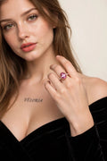 Flower Ring - Pink Floral CZ Adjustable Ring worn by model | Veloria