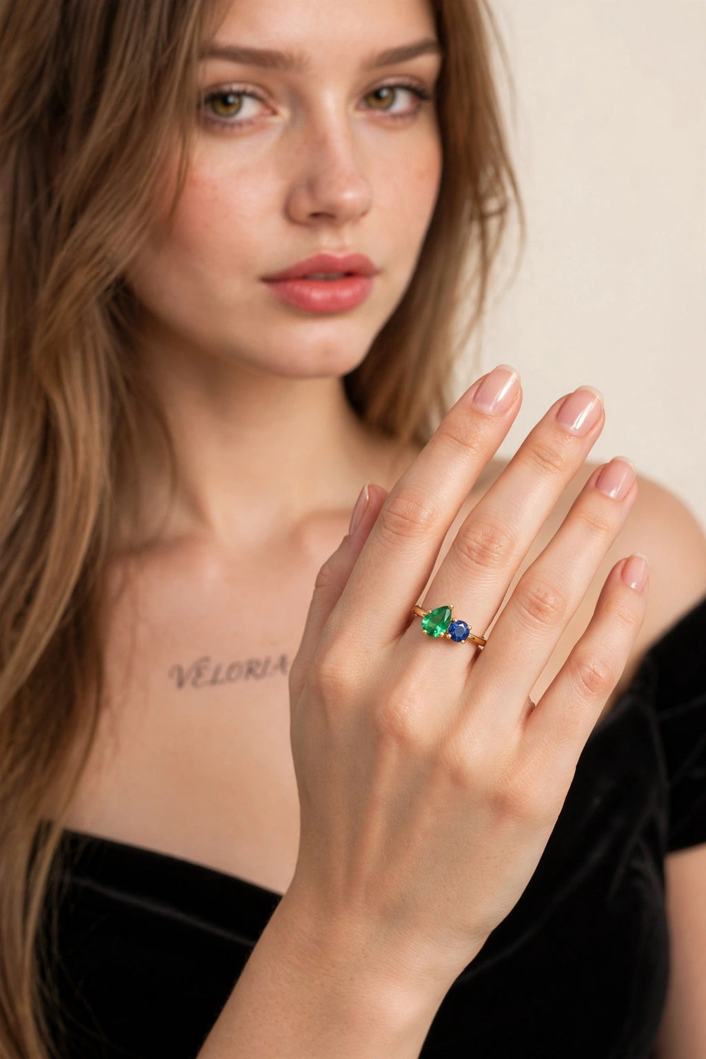 Personalized Birthstone Ring - Mothers Ring worn by model | Veloria