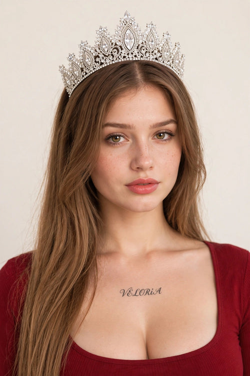 Bridal Crown - Silver Crystal Wedding Tiara worn by model | Veloria